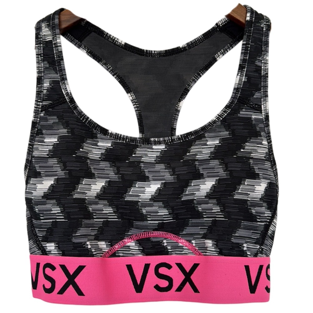 VICTORIA’S SECRET VSX Player Shorts & Sports Bra Set Black White Pink - Picture 3 of 14